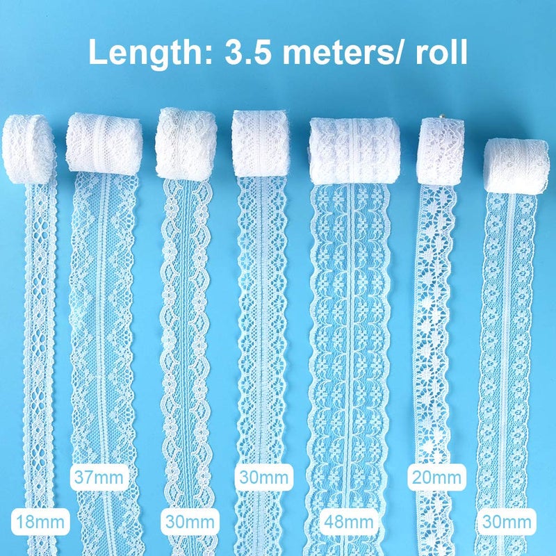 FEPITO 15 Rolls 55.5 Yard White Lace Trim Ribbon Assorted Patterns Cream Vintage Lace Ribbons for Sewing DIY Making and Bridal Wedding Decorations - Image 4